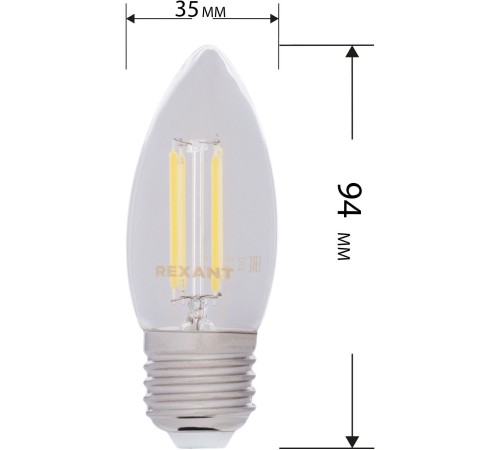 Лампа филам. Rexant 9.5Вт цок.:E27 свеча 220B 2400K св.свеч.бел.нейт. CN (упак.:10шт) (604-100) Лампа филам. Rexant 9.5Вт цок.:E27 свеча 220B 2400K св.свеч.бел.нейт. CN (упак.:10шт) (604-100)