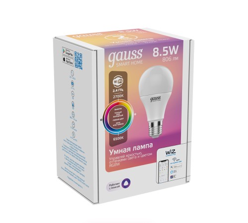 Умная лампа Gauss IoT Smart Home E27 8.5Вт 806lm Wi-Fi (1170112)
