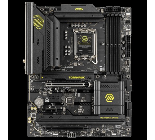 Материнская плата MSI MAG B860 TOMAHAWK WIFI B860, LGA1851, 4*DDR5, 2*PCIEx16, 1*PCIEx1, 3*M.2, 3*TypeC, 4*USB3.2Gen2, 2*USB3.2Gen1, 8*USB2.0, 4*SATA3.0, 5G, Type-C DP, DP, HDMI, ATX, RTL