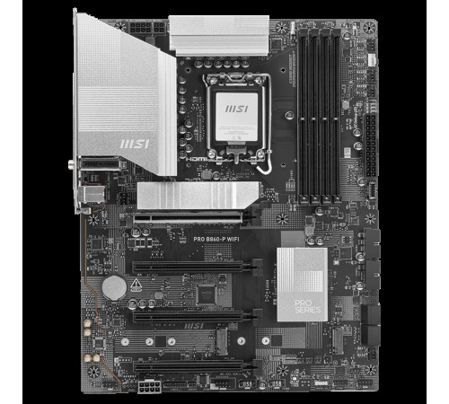 Материнская плата MSI PRO B860-P WIFI B860, LGA1851, 4*DDR5, 4*PCIEx16, 3*M.2, 1*TypeC, 2*USB3.2Gen2, 6*USB3.2Gen1, 8*USB2.0, 4*SATA3.0, 5G, Type-C DP, DP, HDMI, ATX, RTL
