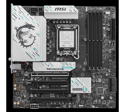 Материнская плата MSI B860M GAMING PLUS WIFI B860, LGA1851, 4*DDR5, 4*PCIEx16, 3*M.2, 1*TypeC, 1*USB3.2Gen2, 5*USB3.2Gen1, 6*USB2.0, 4*SATA3.0, 5G, Type-C DP, DP, HDMI, M-ATX, RTL