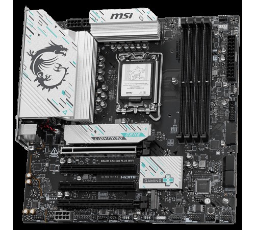 Материнская плата MSI B860M GAMING PLUS WIFI B860, LGA1851, 4*DDR5, 4*PCIEx16, 3*M.2, 1*TypeC, 1*USB3.2Gen2, 5*USB3.2Gen1, 6*USB2.0, 4*SATA3.0, 5G, Type-C DP, DP, HDMI, M-ATX, RTL