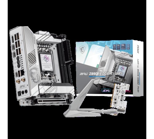 Материнская плата MSI MPG Z890I EDGE TI WIFI Z890, LGA1851, 4*DDR5, 2*PCIEx16, 1*PCIEx1, 5*M.2, 2*TypeC, 4*USB3.2Gen2, 6*USB3.2Gen1, 5*USB2.0, 4*SATA3.0, 5G, 2*Type-C DP, HDMI, ATX, RTL