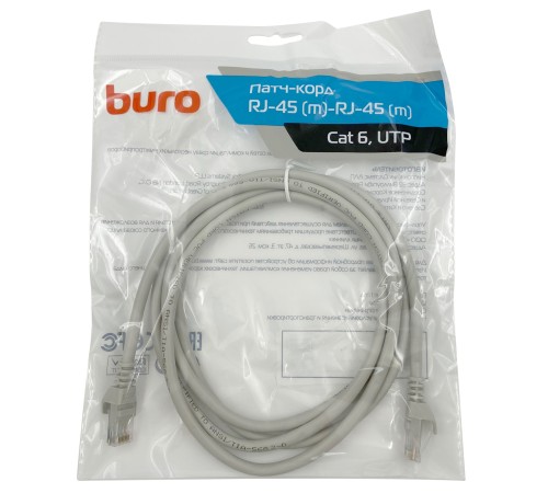 Патч-корд Buro UTP 4 пары cat6 CCA molded 2м серый RJ-45 (m)-RJ-45 (m) Патч-корд Buro UTP 4 пары cat6 CCA molded 2м серый RJ-45 (m)-RJ-45 (m)