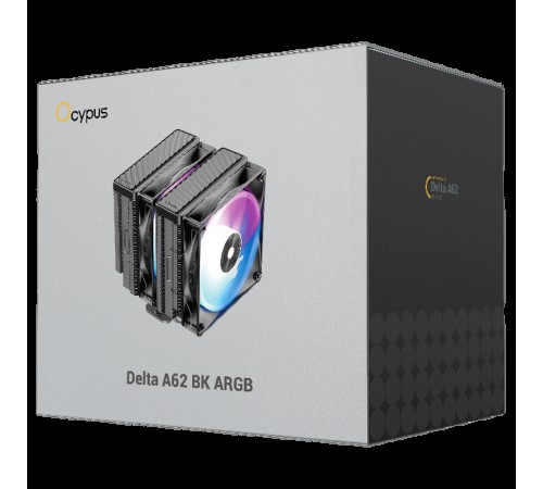Вентилятор для процессора Cooler Ocypus Delta A62 BK ARGB Black 260W/ All Intel/ AMD AM*/ 2 fans / Screws Вентилятор для процессора Cooler Ocypus Delta A62 BK ARGB Black 260W/ All Intel/ AMD AM*/ 2 fans / Screws