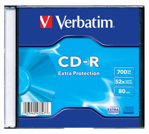 Диск CD-R Verbatim 700Mb 52x Slim case (1шт) (43347)