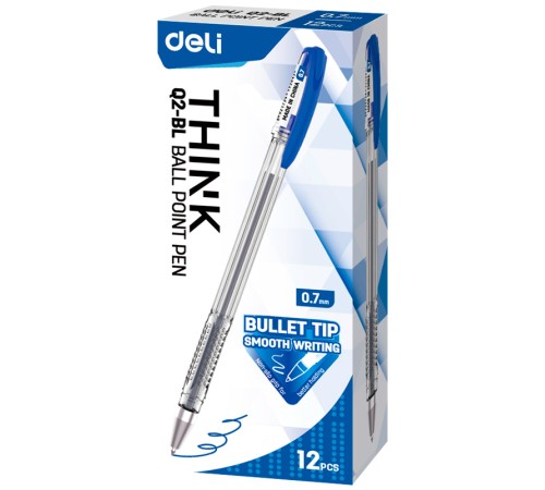 Ручка шариковая Deli EQ2-BL Think 0.7мм прозрачный/синий синие чернила