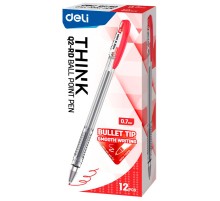 Ручка шариковая Deli EQ2-RD Think 0.7мм прозрачный/красный красные чернила