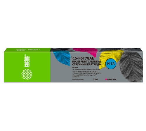 Картридж струйный Cactus CS-F6T78AE 913A пурпурный (55мл) для HP PW 352dw/377dw/Pro 477dw/452dw