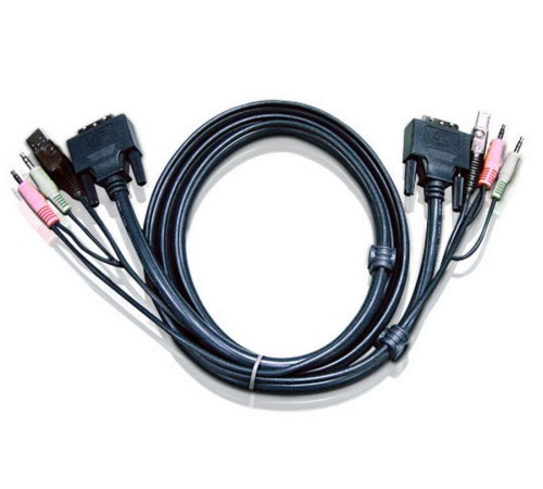 Кабель KVM USB(тип А Male)+DVI-D(Male)+2хАудио(Male) <-> USB(тип B Male)+DVI-D(Male)+2хАудио(Male) 3м., черный. ATEN 2L-7D03U