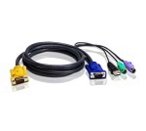 Шнур, мон., клав.+мышь USB, SPHD=>HD DB15+USB A-Тип+2x6MINI-DIN, Male-4xMale,  8+8 проводов, опрессованный,   1.8 метр., черный, (с поддерKой KVM PS/2) ATEN 2L-5302UP