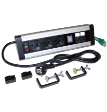 Блок розеток: 3 эл. модуля, 2 USB модуля, 2 порта кат.6 (LAN-WA-DC/3G+2UC+2C6)