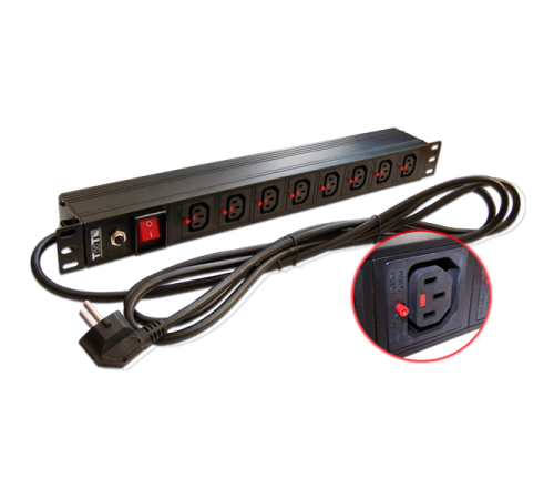Блок розеток 19" 8 шт. C13 с фиксатором вилки, 10A 250V, шнур питания 3.0 м (TWT-PDU-10A8C3L-3.0)