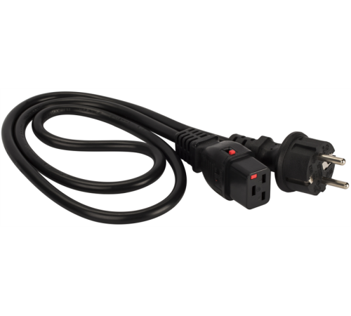 Шнур питания с блокировкой C19-Schuko прямая, 3х1.5, 220В, 16А, черный, 2 метра (LAN-PP19L/SH-2.0-BK)