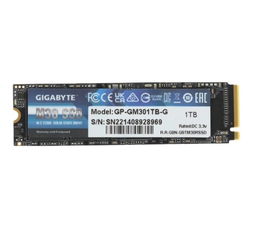 Твердотельный накопитель SSD Gigabyte OEM 2 2280 1TB M30 Client SSD GP-GM301TB-G PCIe Gen3x4 with NVMe,3500/3000, IOPS 308/332K, MTBF 2M, 3D TLC, 2048MB, 650TBW, 0,36DWPD, RTL (822668) oem
