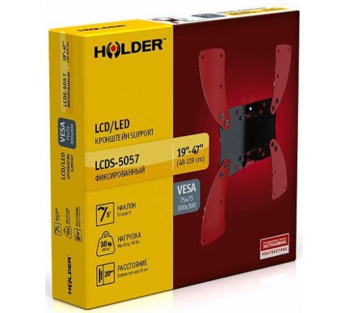 Кронштейн для телевизора Holder LCDS-5057 черный глянец 19"-47" макс.30кг настенный наклон Кронштейн для телевизора Holder LCDS-5057 черный глянец 19"-47" макс.30кг настенный наклон