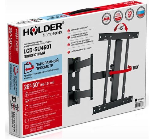 Кронштейн для телевизора Holder LCD-SU4601-B черный 26"-50" макс.35кг настенный поворот Кронштейн для телевизора Holder LCD-SU4601-B черный 26"-50" макс.35кг настенный поворот