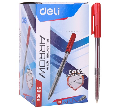Ручка шариков. Deli EQ01140 прозрачный/красный d=1мм