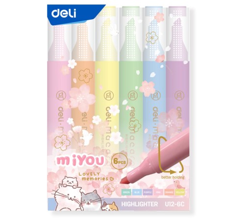 Набор текстовыделителей Deli MiYou EU12-6C скошенный пиш. наконечник 1-5мм ассорти пакет с европодвесом (6шт.)