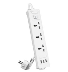 Сетевой  фильтр универсальный Deli ET408 / 3розетки + 3USB ,  2 м