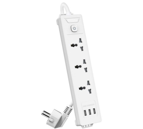 Сетевой  фильтр универсальный Deli ET408 / 3розетки + 3USB ,  2 м
