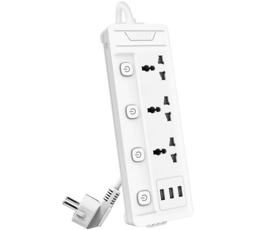 Сетевой  фильтр универсальный Deli ET410/ 3розетки + 3USB ,  2 м