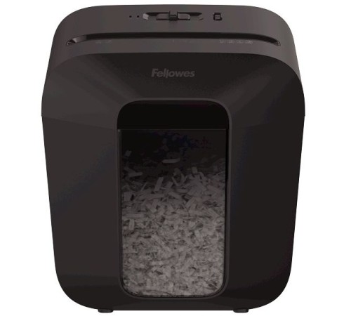 Шредер Fellowes PowerShred LX25 черный (секр.P-4)/перекрестный/6лист./11.5лтр./скрепки/скобы/пл.карты