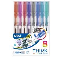 Ручка роллерн. Deli Think (EQ300-8C) ассорти d=0.5мм (8шт) стреловидный пиш. наконечник