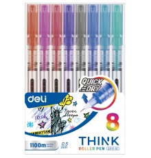 Ручка роллерн. Deli Think (EQ300-8C) ассорти d=0.5мм (8шт) стреловидный пиш. наконечник