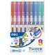 Ручка роллерн. Deli Think (EQ300-8C) ассорти d=0.5мм (8шт) стреловидный пиш. наконечник