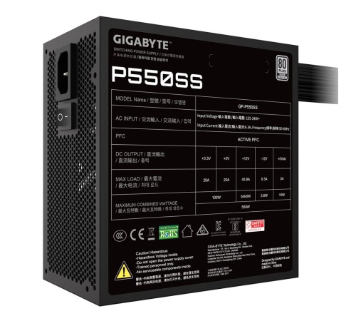 Блок питания ПК Gigabyte P550SS 550W, 80+, SILVER, НЕ модульный, ATX 3.0 Блок питания ПК Gigabyte P550SS 550W, 80+, SILVER, НЕ модульный, ATX 3.0
