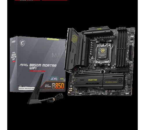 Материнская плата MSI MAG B850M MORTAR WIFI B850, AM5, 4*DDR5, 1*PCIEx16, 1*PCIEx4, 3*M.2, 3*TypeC, 3*USB3.2Gen2, 6*USB3.2Gen1, 4*USB2.0, 4*SATA3.0, 5G, HDMI, M-ATX, RTL