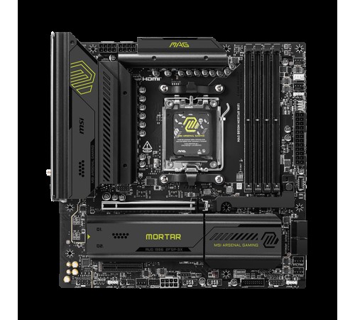 Материнская плата MSI MAG B850M MORTAR WIFI B850, AM5, 4*DDR5, 1*PCIEx16, 1*PCIEx4, 3*M.2, 3*TypeC, 3*USB3.2Gen2, 6*USB3.2Gen1, 4*USB2.0, 4*SATA3.0, 5G, HDMI, M-ATX, RTL