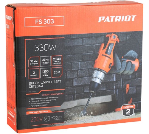 Дрель-шуруповерт Patriot FS 303 330Вт патрон:быстрозажимной (кейс в комплекте)