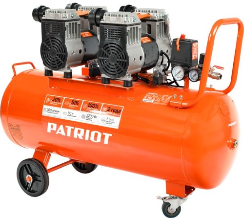 Компрессор поршневой Patriot WO 80-360 безмасляный 80л 2200Вт оранжевый Компрессор поршневой Patriot WO 80-360 безмасляный 80л 2200Вт оранжевый