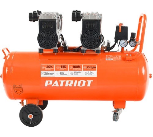 Компрессор поршневой Patriot WO 80-360 безмасляный 80л 2200Вт оранжевый Компрессор поршневой Patriot WO 80-360 безмасляный 80л 2200Вт оранжевый