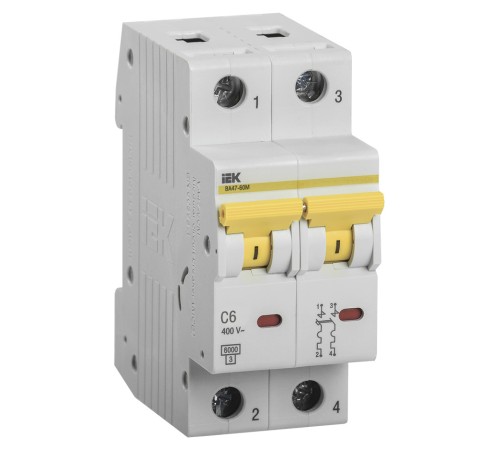 Выключатель автоматический IEK MVA31-2-006-C 6A тип C 6kA 2П 400В 2мод белый (упак.:1шт)