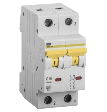 Выключатель автоматический IEK MVA31-2-016-C 16A тип C 6kA 2П 400В 2мод белый (упак.:1шт)