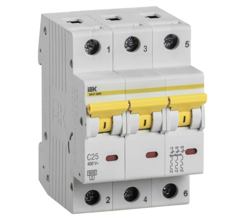 Выключатель автоматический IEK MVA31-3-025-C 25A тип C 6kA 3П 400В 3мод белый (упак.:1шт)