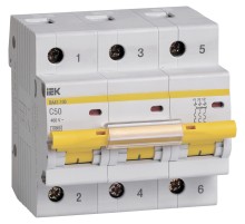 Выключатель автоматический IEK MVA40-3-050-C 50A тип C 10kA 3П 400В 3мод белый (упак.:1шт)