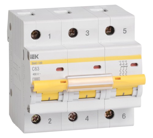 Выключатель автоматический IEK MVA40-3-063-C 63A тип C 10kA 3П 400В 3мод белый (упак.:1шт)