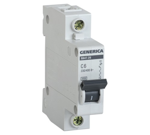 Выключатель автоматический IEK Generica MVA25-1-006-C 6A тип C 4.5kA 1П 230В 1мод серый (упак.:1шт)