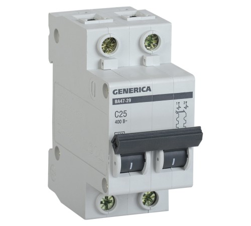 Выключатель автоматический IEK Generica MVA25-2-025-C 25A тип C 4.5kA 2П 400В 2мод серый (упак.:1шт)