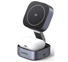 Зарядное устройство магнитное беспроводное 2-в-1 UGREEN W526 (35278) 2-in-1 Magnetic Wireless Charge для Iphone&AirPods 7,5W. Цвет: серый космос