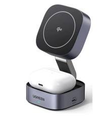 Зарядное устройство магнитное беспроводное 2-в-1 UGREEN W526 (35278) 2-in-1 Magnetic Wireless Charge для Iphone&AirPods 7,5W. Цвет: серый космос