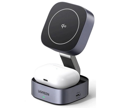 Зарядное устройство магнитное беспроводное 2-в-1 UGREEN W526 (35278) 2-in-1 Magnetic Wireless Charge для Iphone&AirPods 7,5W. Цвет: серый космос Зарядное устройство магнитное беспроводное 2-в-1 UGREEN W526 (35278) 2-in-1 Magnetic Wireless Charge для Iphone&AirPods 7,5W. Цвет: серый космос