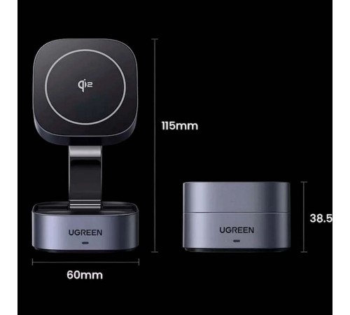 Зарядное устройство магнитное беспроводное 2-в-1 UGREEN W526 (35278) 2-in-1 Magnetic Wireless Charge для Iphone&AirPods 7,5W. Цвет: серый космос Зарядное устройство магнитное беспроводное 2-в-1 UGREEN W526 (35278) 2-in-1 Magnetic Wireless Charge для Iphone&AirPods 7,5W. Цвет: серый космос