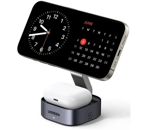 Зарядное устройство магнитное беспроводное 2-в-1 UGREEN W526 (35278) 2-in-1 Magnetic Wireless Charge для Iphone&AirPods 7,5W. Цвет: серый космос Зарядное устройство магнитное беспроводное 2-в-1 UGREEN W526 (35278) 2-in-1 Magnetic Wireless Charge для Iphone&AirPods 7,5W. Цвет: серый космос