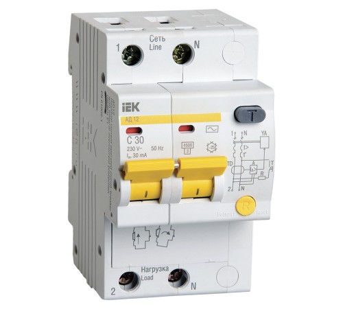 Выключатель автом. дифф. тока IEK АД12 MAD10-2-032-C-030 32A тип C 4.5kA 30мА AC 2П 230В 3мод белый (упак.:1шт)