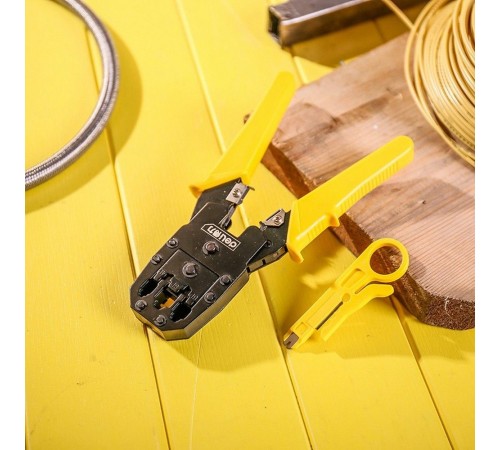 OEM Обжимные клещи Deli DL2468 8P(RJ-45), 6P(RJ-14 и RJ-12), 4P(RJ-9)  200мм, в комплекте инструмент для снятия изоляции и набор коннектеров oem